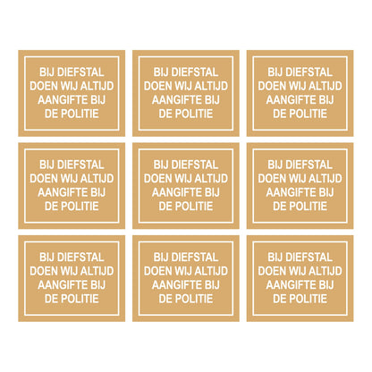 Bij diefstal doen wij altijd aangifte bij de politie sticker beige 75 , 9 stuks