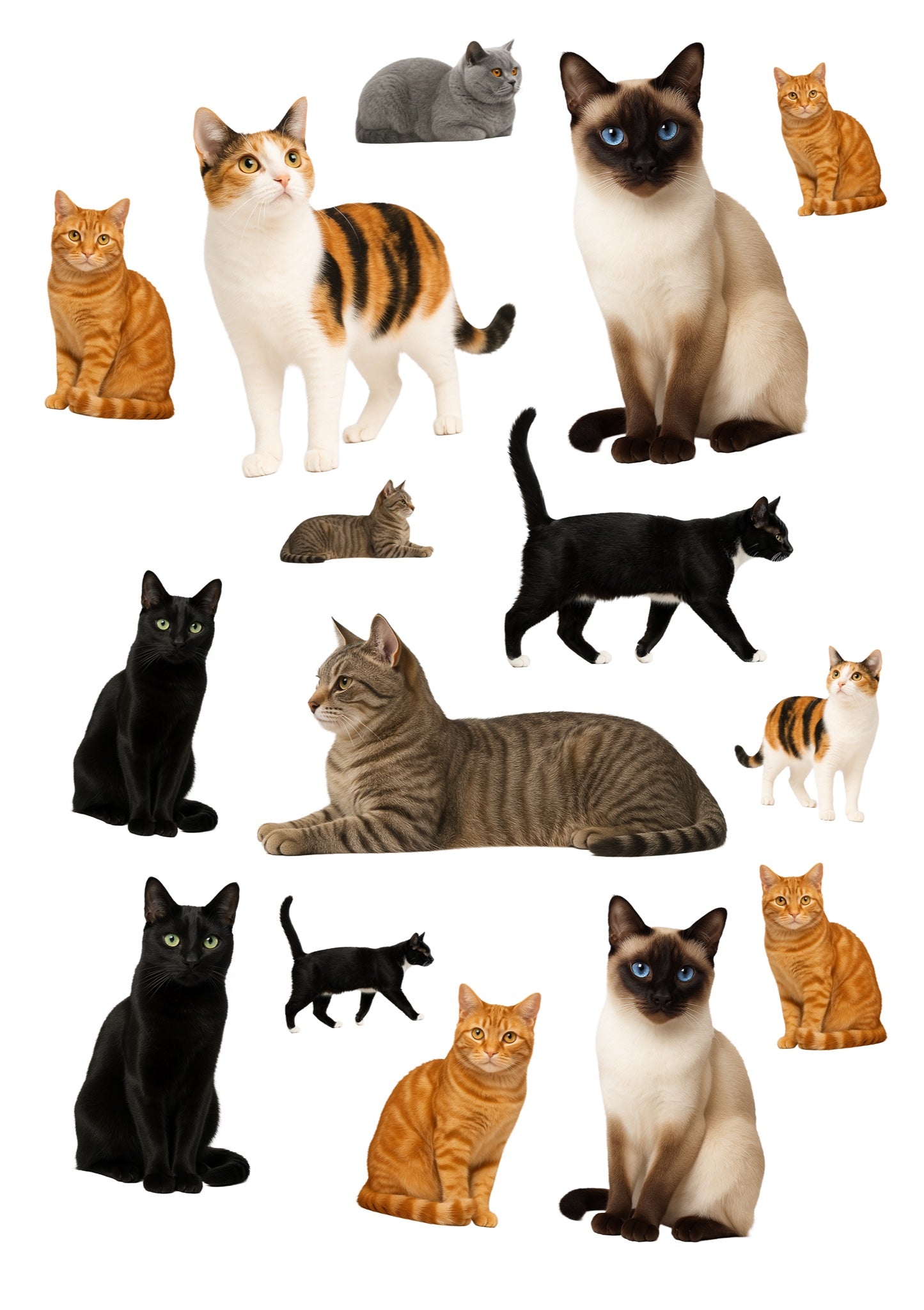 Stickervel A4 met 15 kattenstickers, vel 1 van 2