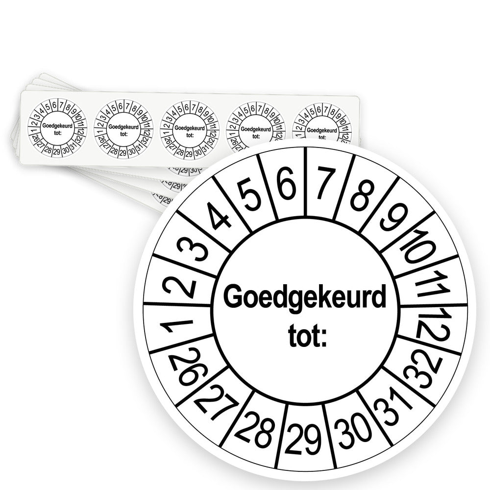 Keuringsstickers Goedgekeurd tot | 50 stuks, Ø 35 mm | Wit - strook van 5 stickers