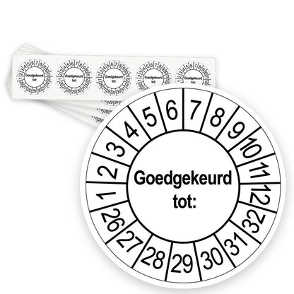 Keuringsstickers Goedgekeurd tot | 1000 stuks, Ø 35 mm | Wit - strook van 5 stickers