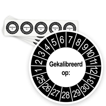 Keuringsstickers Gekalibreerd op | 50 stuks, Ø 35 mm | Buiten Zwart - strook van 5 stickers