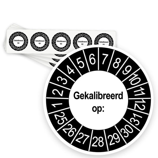 Keuringsstickers Gekalibreerd op | 50 stuks, Ø 35 mm | Buiten Zwart - strook van 5 stickers