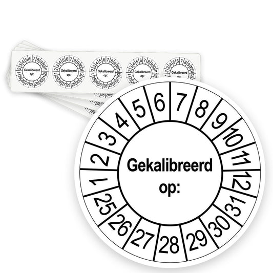 Keuringsstickers Gekalibreerd op | 50 stuks, Ø 35 mm | Wit - strook van 5 stickers