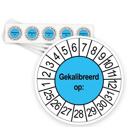 Keuringsstickers Gekalibreerd op | 50 stuks, Ø 35 mm | Blauw - strook van 5 stickers