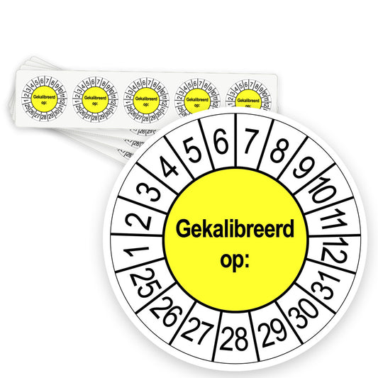 Keuringsstickers Gekalibreerd op | 50 stuks, Ø 35 mm | Geel - strook van 5 stickers
