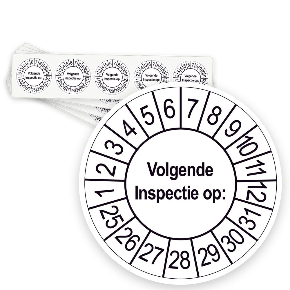 Keuringsstickers Volgende Inspectie op | 50 stuks, Ø 35 mm | Wit - strook van 5 stickers