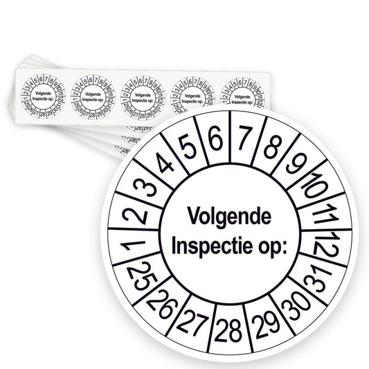 Keuringsstickers Volgende Inspectie op | 1000 stuks, Ø 35 mm | Wit - strook van 5 stickers