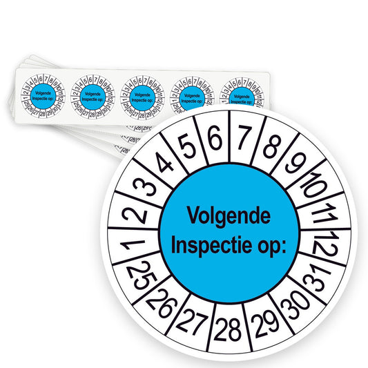 Keuringsstickers Volgende Inspectie op | 1000 stuks, Ø 35 mm | Blauw - strook van 5 stickers
