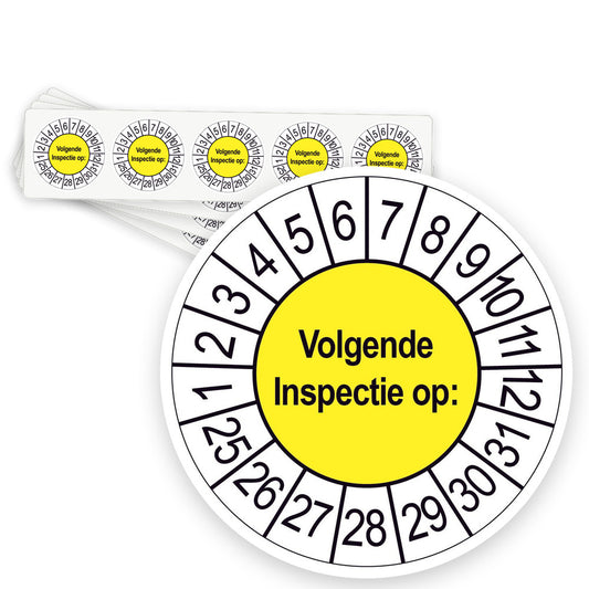 Keuringsstickers Volgende Inspectie op | 50 stuks, Ø 35 mm | Geel - strook van 5 stickers