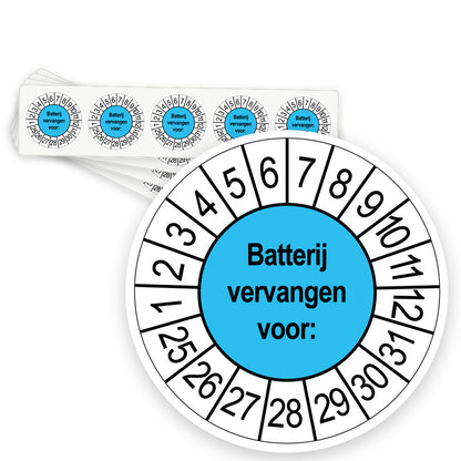 Keuringsstickers Batterij vervangen | 50 stuks, Ø 35 mm | Blauw - strook van 5 stickers
