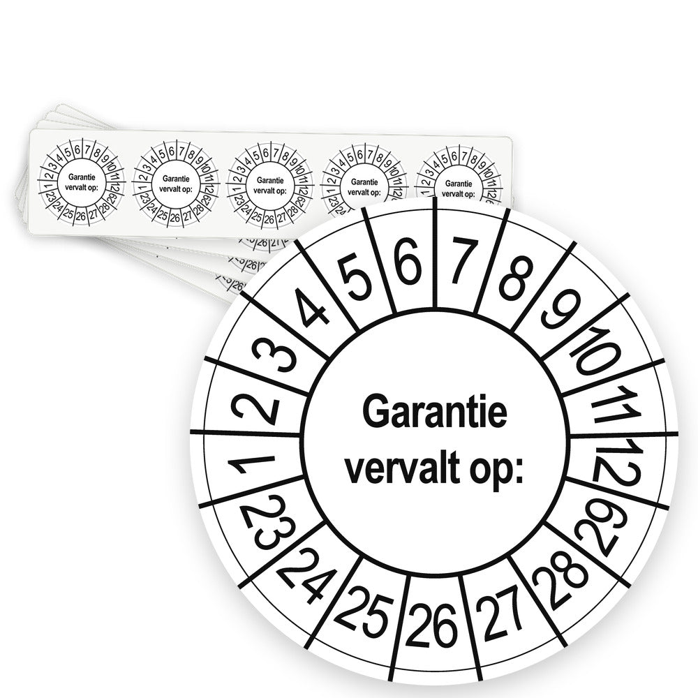 Keuringsstickers Garantie vervalt op | 50 stuks, Ø 35 mm | Wit - strook van 5 stickers