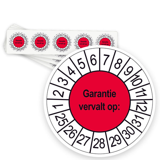 Keuringsstickers Garantie vervalt op | 50 stuks, Ø 35 mm | Rood - strook van 5 stickers