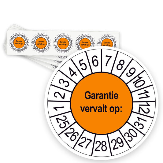 Keuringsstickers Garantie vervalt op | 50 stuks, Ø 35 mm | Oranje - strook van 5 stickers