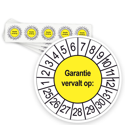 Keuringsstickers Garantie vervalt op | 50 stuks, Ø 35 mm | Geel - strook van 5 stickers
