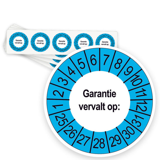 Keuringsstickers Garantie vervalt op | 50 stuks, Ø 35 mm | Buiten Blauw - strook van 5 stickers