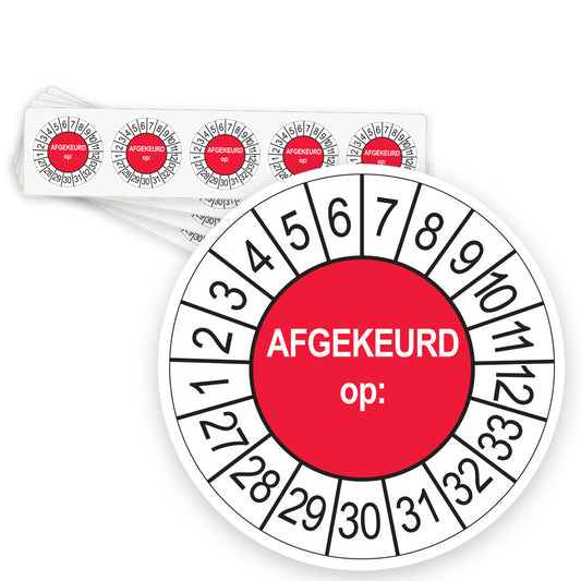 Keuringsstickers Afgekeurd op 2027 | 50 stuks, Ø 35 mm | Rood - strook van 5 stickers
