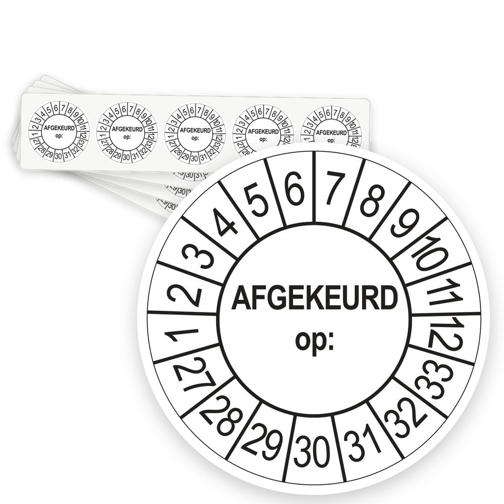 Keuringsstickers Afgekeurd op 2027 | 50 stuks, Ø 35 mm | Wit - strook van 5 stickers