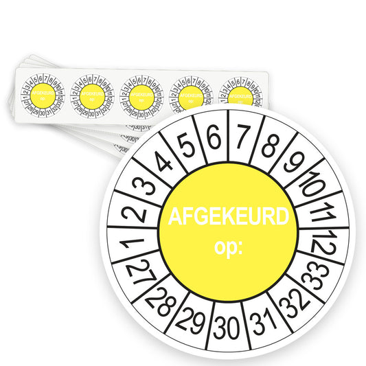 Keuringsstickers Afgekeurd op 2027 | 50 stuks, Ø 35 mm | Geel - strook van 5 stickers
