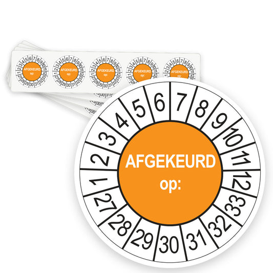 Keuringsstickers Afgekeurd op 2027 | 50 stuks, Ø 35 mm | Oranje - strook van 5 stickers