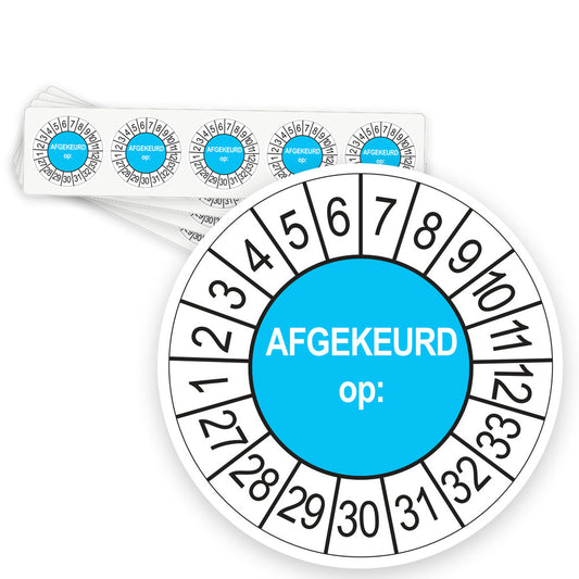 Keuringsstickers Afgekeurd op 2027 | 50 stuks, Ø 35 mm | Blauw - strook van 5 stickers