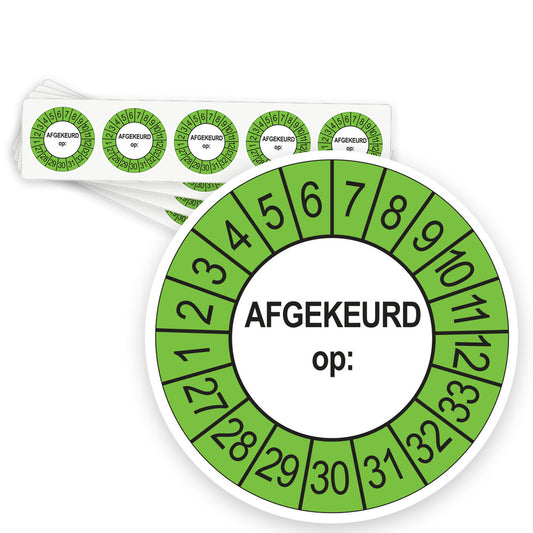Keuringsstickers Afgekeurd op 2027 | 50 stuks, Ø 35 mm | Buiten Groen - strook van 5 stickers