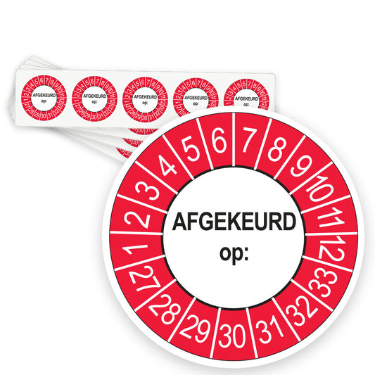 Keuringsstickers Afgekeurd op 2027 | 50 stuks, Ø 35 mm | Buiten Rood - strook van 5 stickers