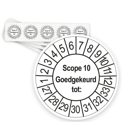 Keuringsstickers SCIOS Scope 10 Goedgekeurd tot 2027 | 50 stuks, Ø 35 mm | Wit - strook van 5 stickers