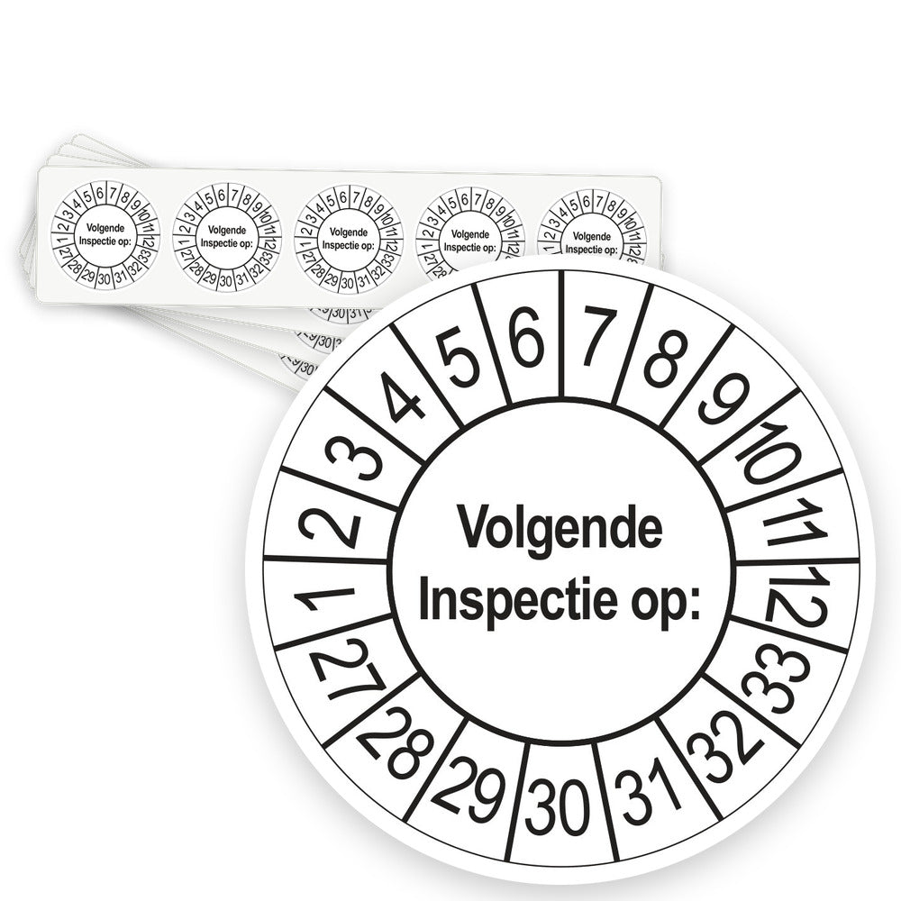 Keuringsstickers Volgende Inspectie 2027 | 50 stuks, Ø 35 mm | Wit - strook van 5 stickers