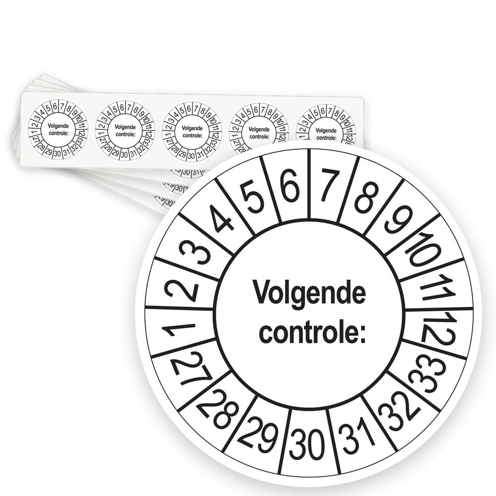 Keuringsstickers Volgende Controle 2027 | 50 stuks, Ø 35 mm | Wit - strook van 5 stickers