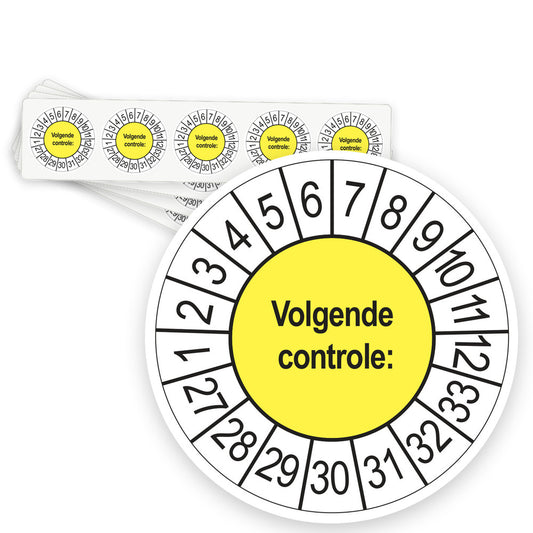 Keuringsstickers Volgende Controle 2027 | 50 stuks, Ø 35 mm | Geel - strook van 5 stickers