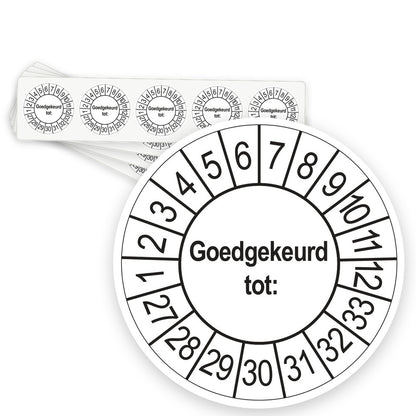 Keuringsstickers Goedgekeurd tot 2027 | 50 stuks, Ø 35 mm | Wit - strook van 5 stickers