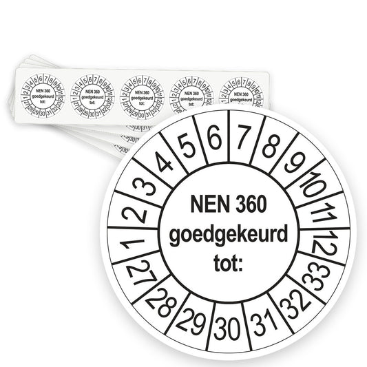 Keuringsstickers NEN 360 Goedgekeurd tot 2027 | 50 stuks, Ø 35 mm | Wit - strook van 5 stickers