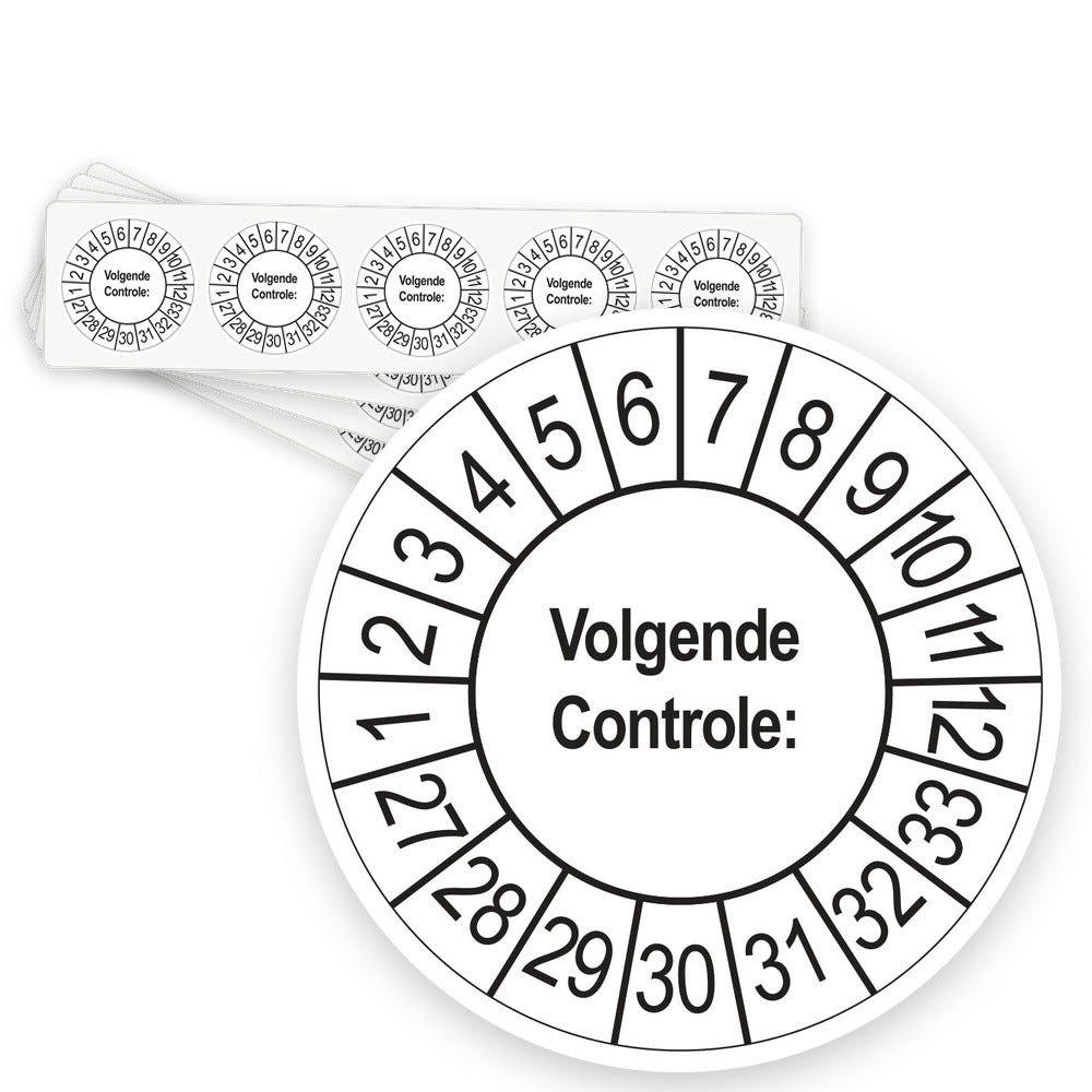 Keuringsstickers Volgende Controle 2027 | 50 stuks, Ø 35 mm | Wit - strook van 5 stickers
