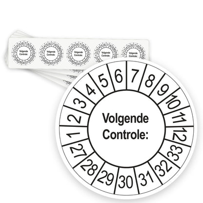 Keuringsstickers Volgende Controle 2027 | 50 stuks, Ø 35 mm | Wit - strook van 5 stickers