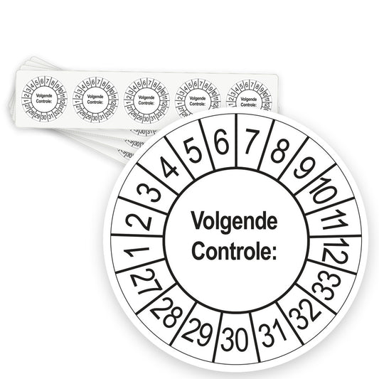 Keuringsstickers Volgende Controle 2027 | 50 stuks, Ø 35 mm | Wit - strook van 5 stickers