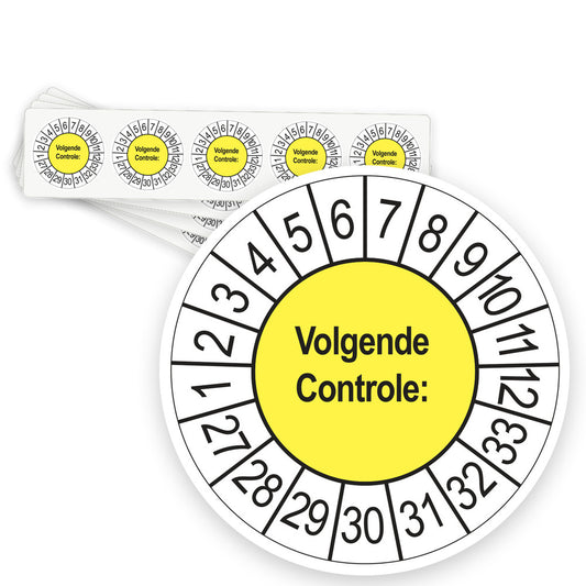 Keuringsstickers Volgende Controle 2027 | 50 stuks, Ø 35 mm | Geel - strook van 5 stickers