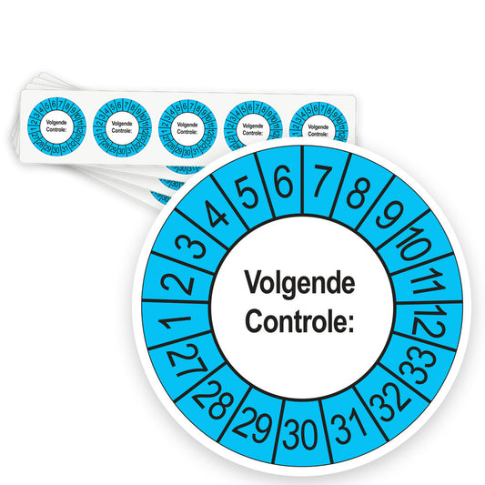 Keuringsstickers Volgende Controle 2027 | 50 stuks, Ø 35 mm | Buiten Blauw - strook van 5 stickers