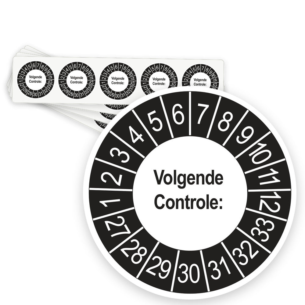Keuringsstickers Volgende Controle 2027 | 50 stuks, Ø 35 mm | Buiten Zwart - strook van 5 stickers