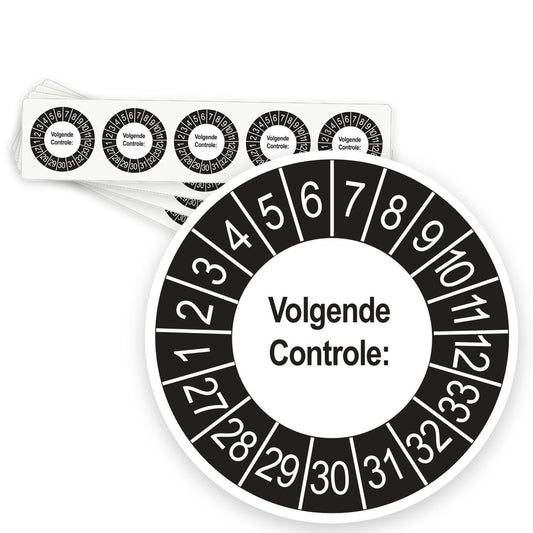 Keuringsstickers Volgende Controle 2027 | 50 stuks, Ø 35 mm | Buiten Zwart - strook van 5 stickers