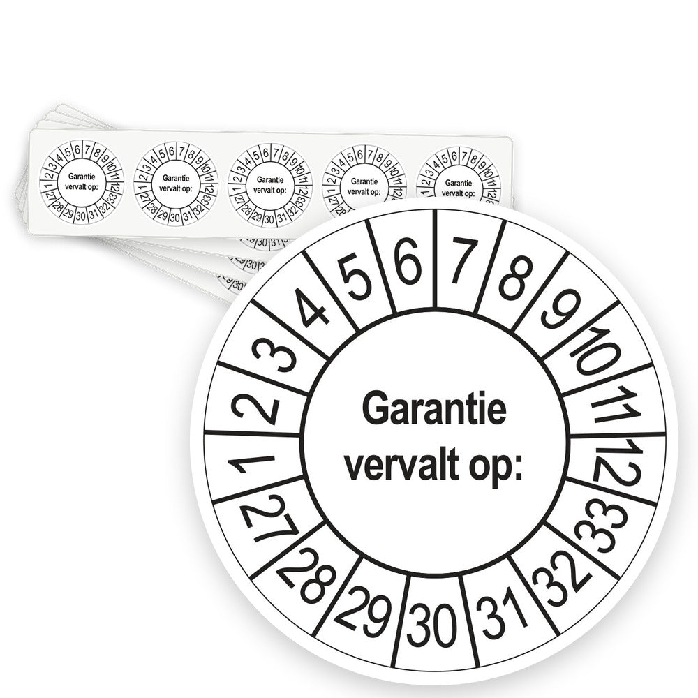 Keuringsstickers Garantie vervalt op 2027 | 50 stuks, Ø 35 mm | Wit - strook van 5 stickers