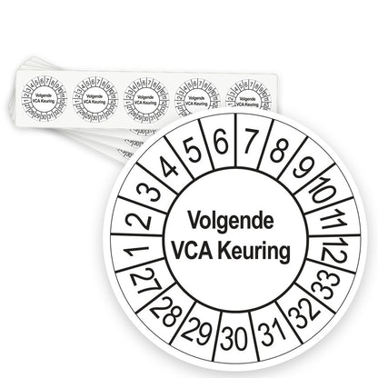 Keuringsstickers Volgende VCA Keuring 2027 | 50 stuks, Ø 35 mm | Wit - strook van 5 stickers