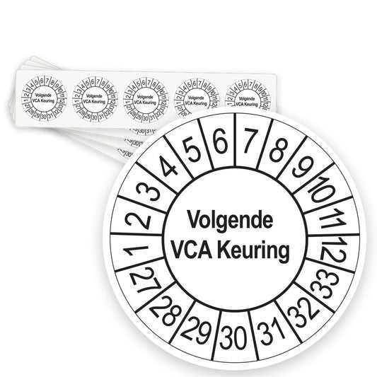 Keuringsstickers Volgende VCA Keuring 2027 | 50 stuks, Ø 35 mm | Wit - strook van 5 stickers