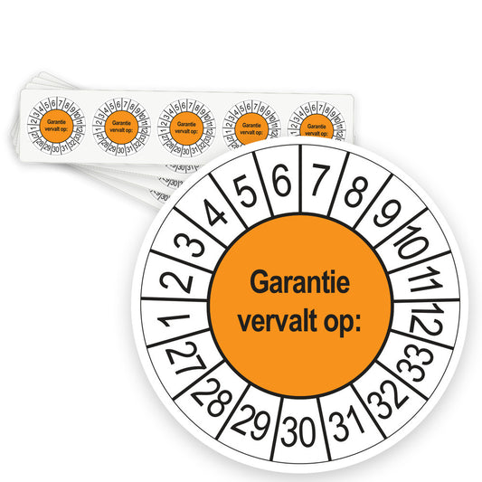 Keuringsstickers Garantie vervalt op 2027 | 50 stuks, Ø 35 mm | Oranje - strook van 5 stickers