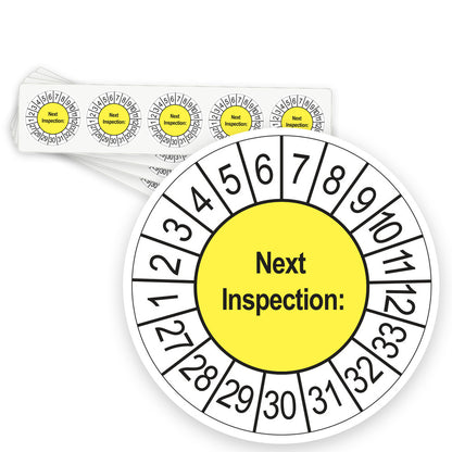Keuringsstickers Next Inspection 2027 | 50 stuks, Ø 35 mm | Geel - strook van 5 stickers