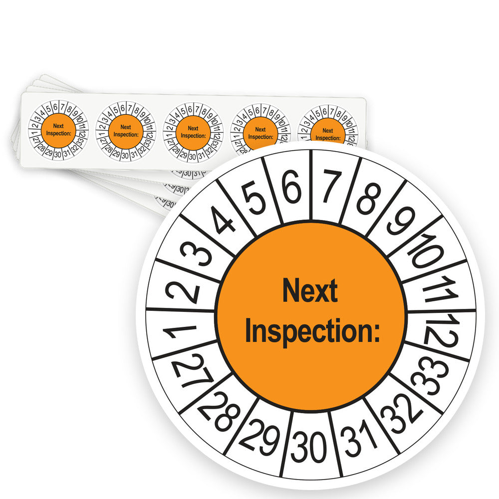 Keuringsstickers Next Inspection 2027 | 50 stuks, Ø 35 mm | Oranje - strook van 5 stickers