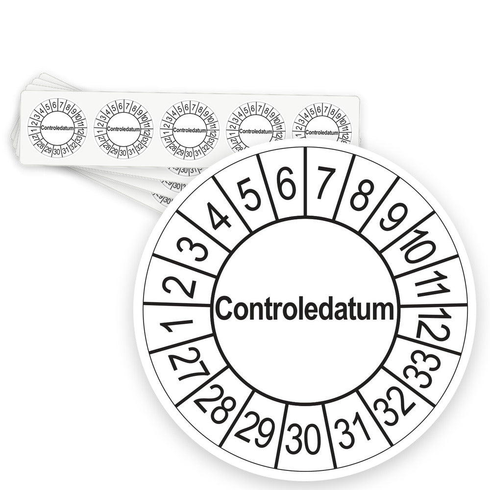 Keuringsstickers Controledatum 2027 | 50 stuks, Ø 35 mm | Wit - strook van 5 stickers