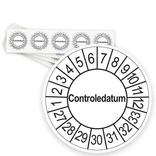 Keuringsstickers Controledatum 2027 | 50 stuks, Ø 35 mm | Wit - strook van 5 stickers