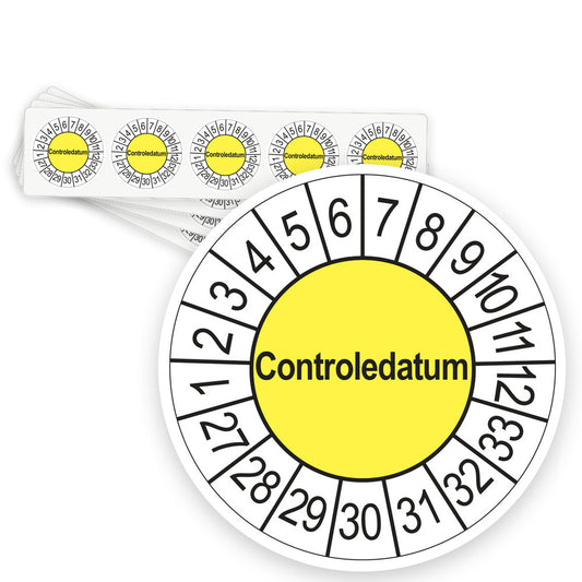 Keuringsstickers Controledatum 2027 | 50 stuks, Ø 35 mm | Geel - strook van 5 stickers