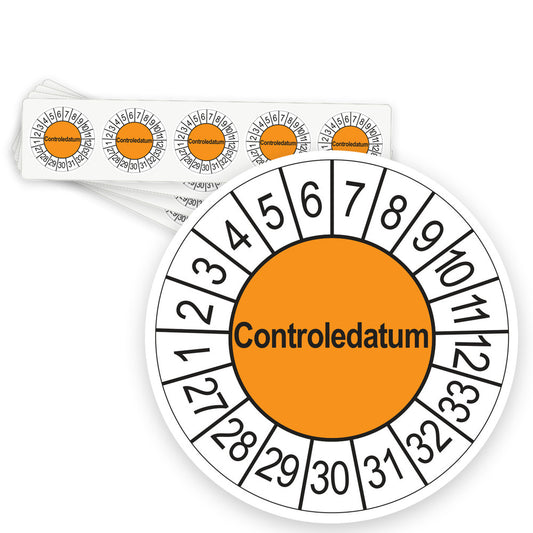 Keuringsstickers Controledatum 2027 | 50 stuks, Ø 35 mm | Oranje - strook van 5 stickers