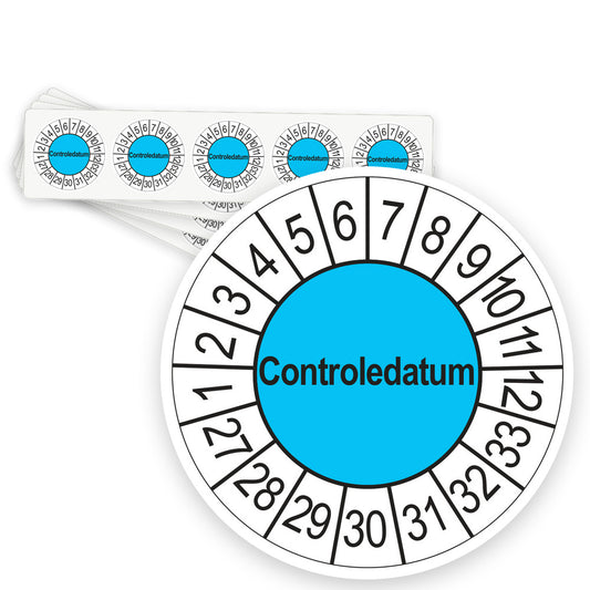 Keuringsstickers Controledatum 2027 | 50 stuks, Ø 35 mm | Blauw - strook van 5 stickers